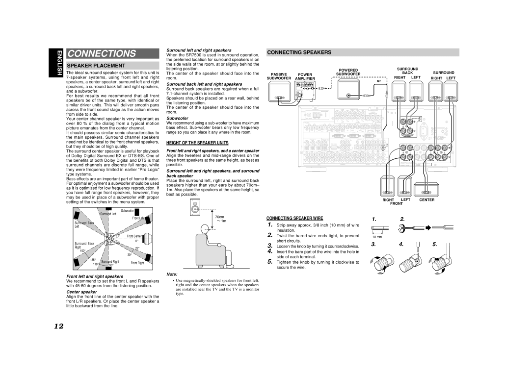 Marantz SR8500, SR7500 manual Connections, Speaker Placement 