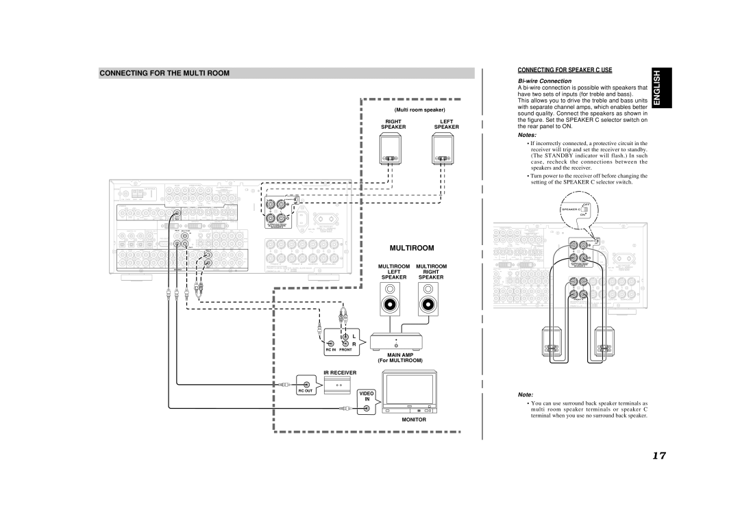 Marantz SR7500, SR8500 manual Connecting for the Multi Room, Multiroom, Bi-wire Connection 