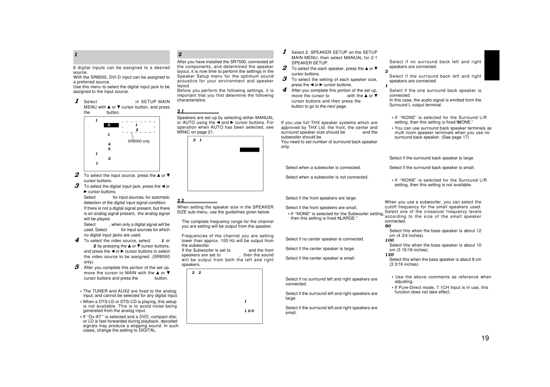 Marantz SR7500, SR8500 manual Speaker Setup, Input Setup Assignable Digital Input 