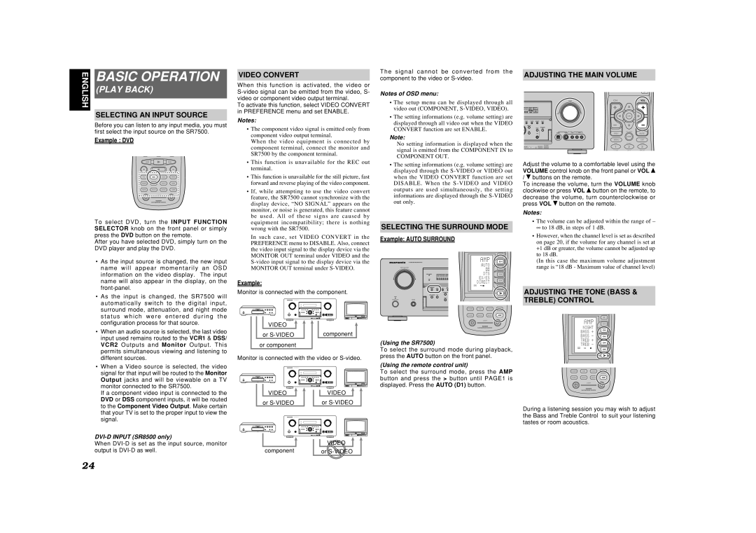 Marantz SR8500, SR7500 manual Basic Operation 