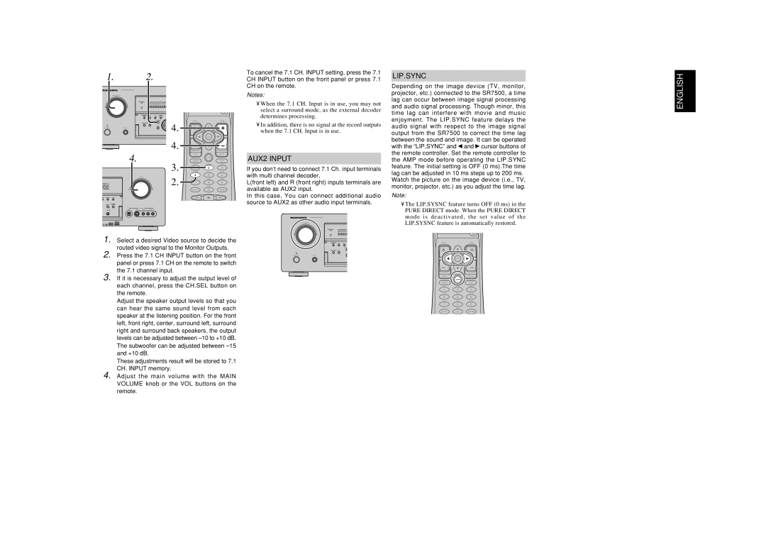 Marantz SR7500, SR8500 manual AUX2 Input, Lip.Sync 