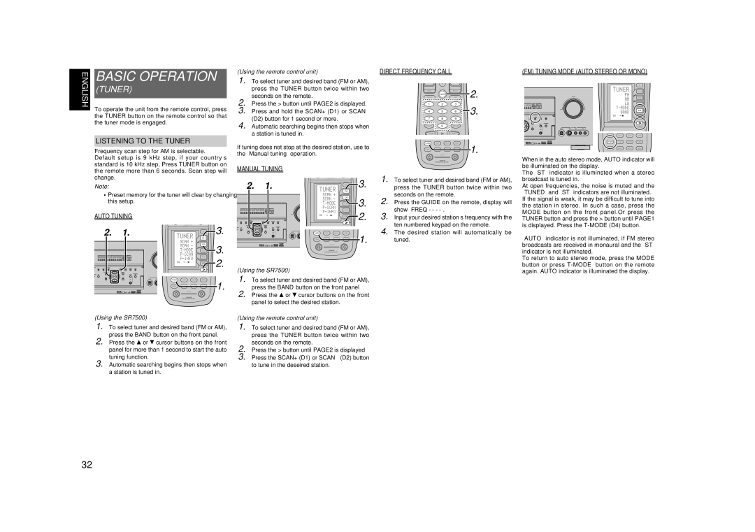 Marantz SR8500, SR7500 manual Listening to the Tuner 