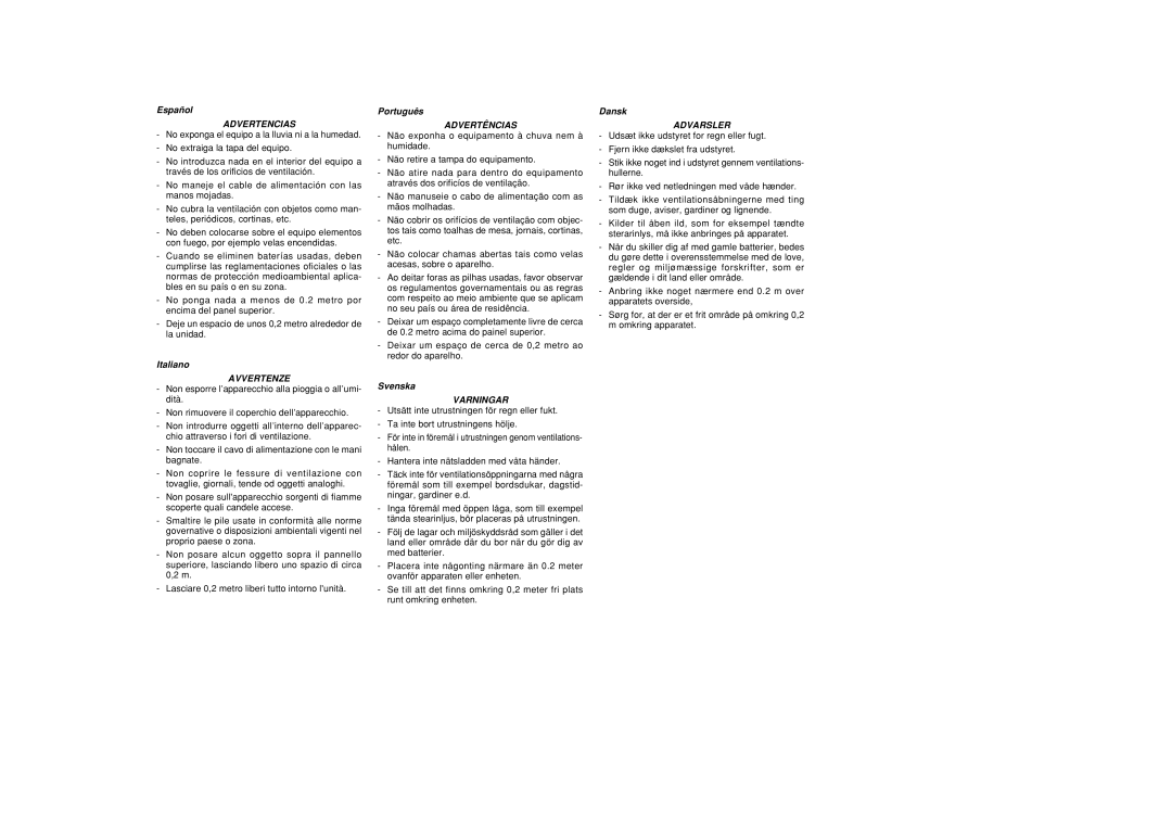 Marantz SR8500, SR7500 manual Español, Italiano, Português, Svenska, Dansk 