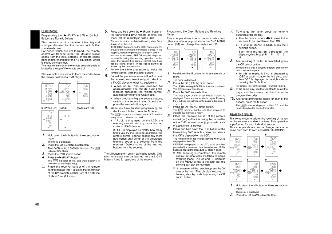 Marantz SR8500, SR7500 manual Rewriting Names 