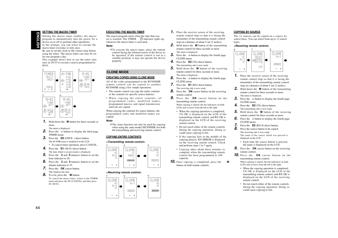 Marantz SR8500, SR7500 manual Clone Mode, Transmitting remote control, Receiving remote control 