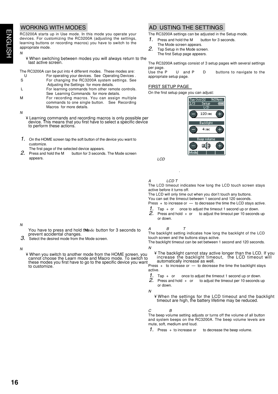 Marantz SR9200 manual Working with Modes, Adjusting the Settings, First Setup, Adjust the Backlight Timeout 