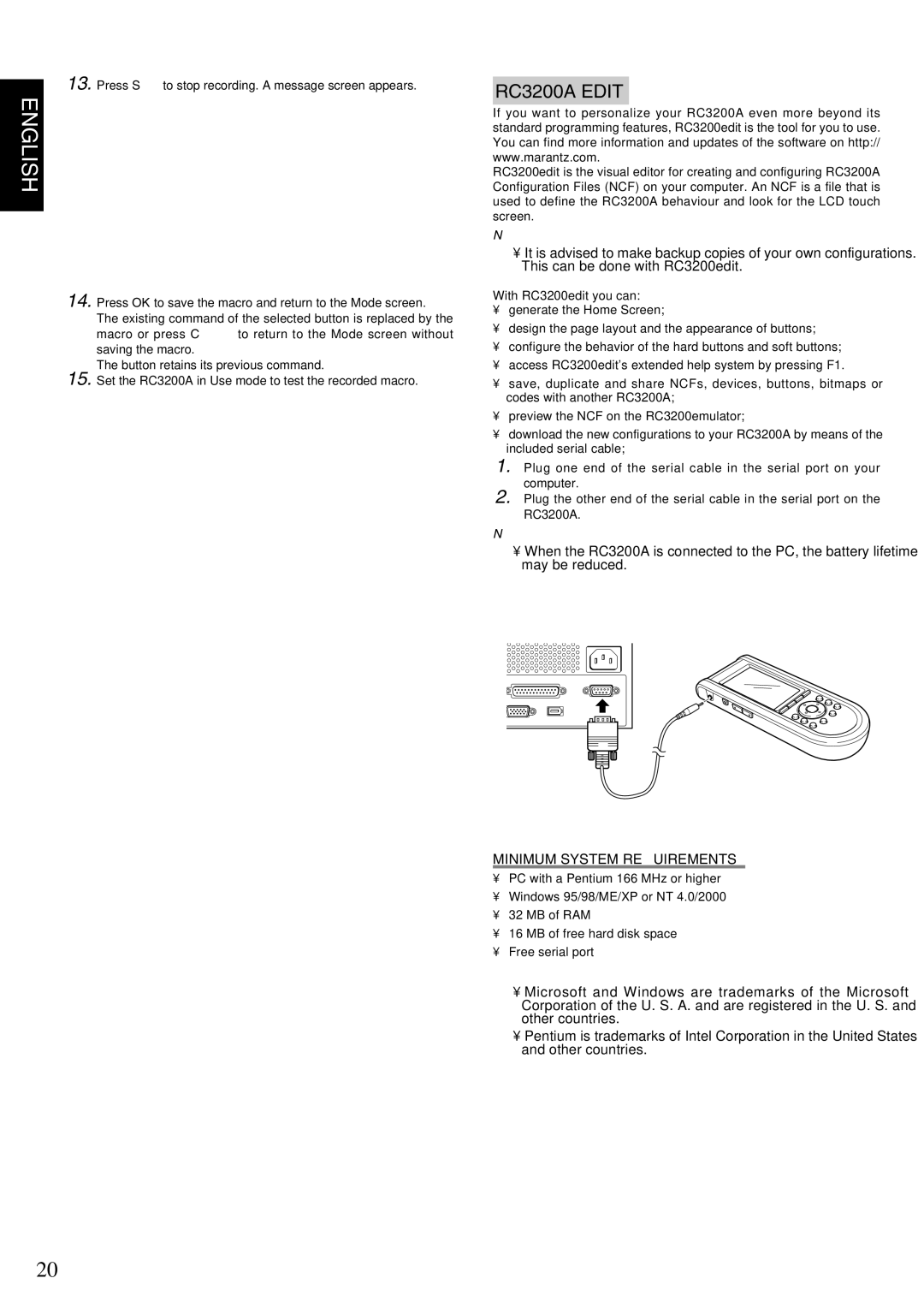 Marantz SR9200 manual RC3200A Edit, Minimum System Requirements 