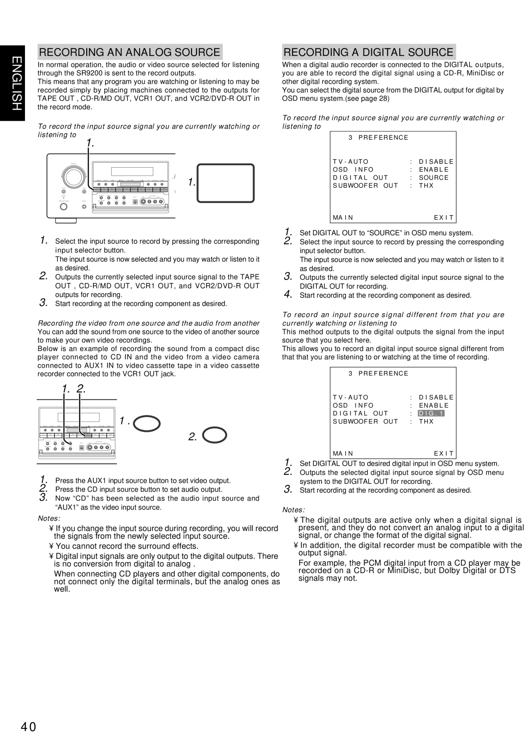 Marantz SR9200 manual Recording AN Analog Source, Recording a Digital Source, Listening to 