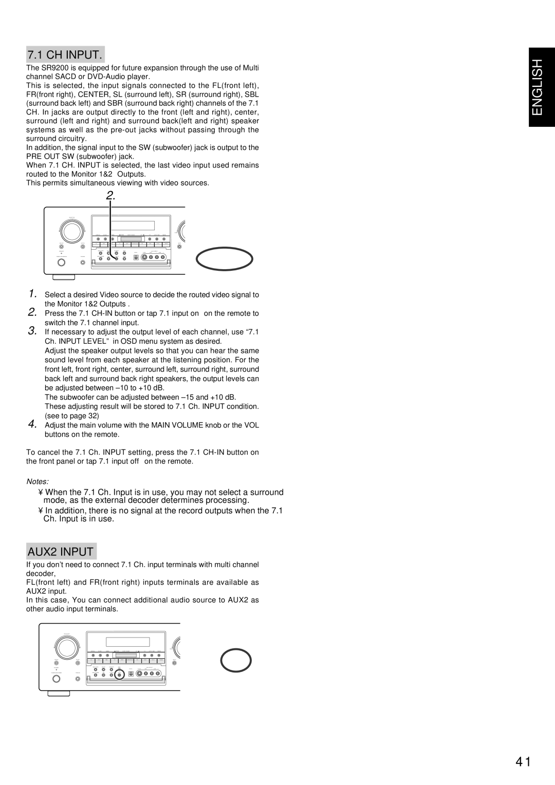 Marantz SR9200 manual CH Input, AUX2 Input 