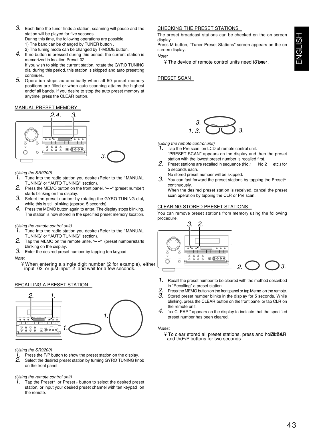 Marantz SR9200 manual Manual Preset Memory, Recalling a Preset Station, Checking the Preset Stations, Preset Scan 