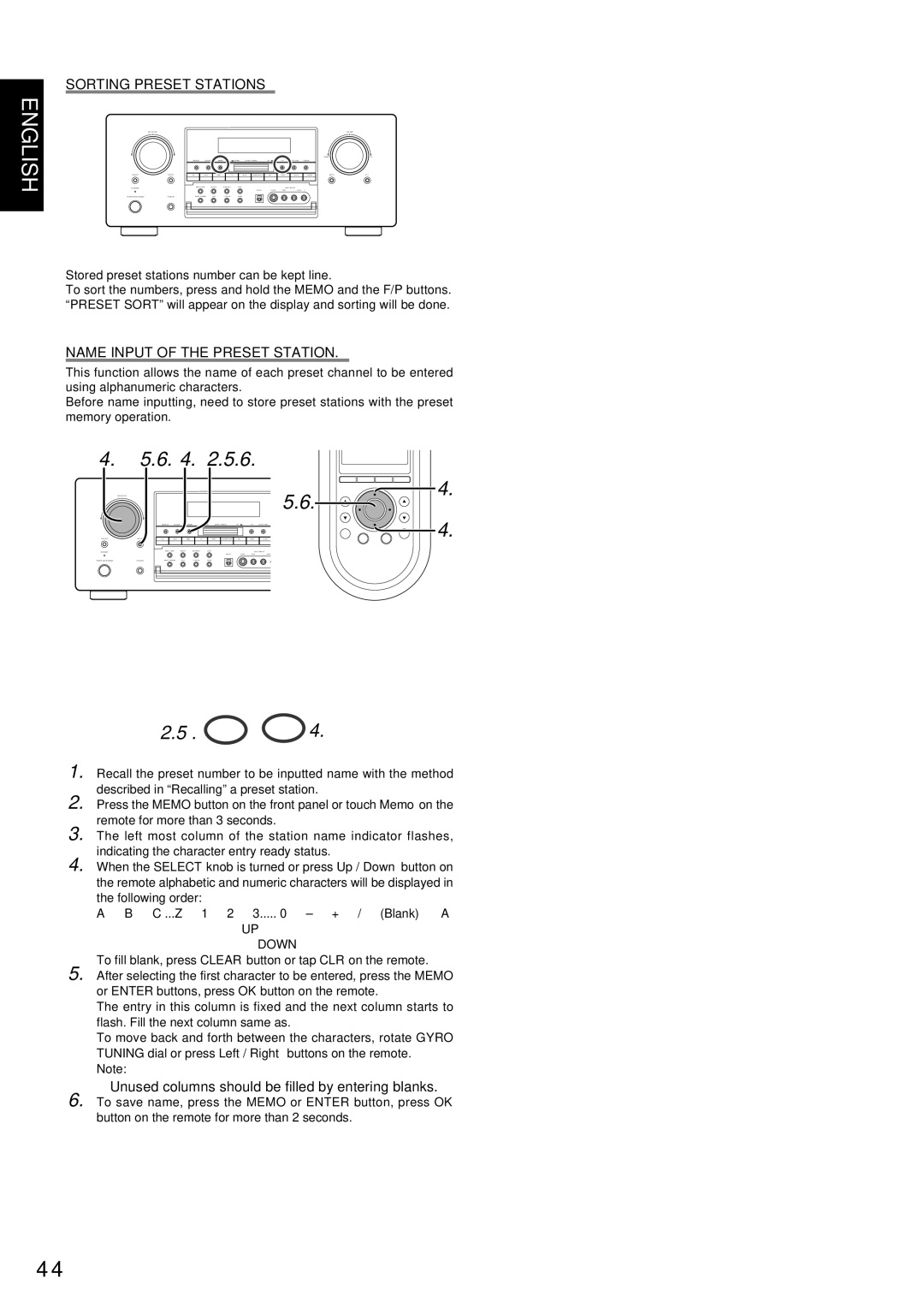 Marantz SR9200 manual Sorting Preset Stations, Name Input of the Preset Station 