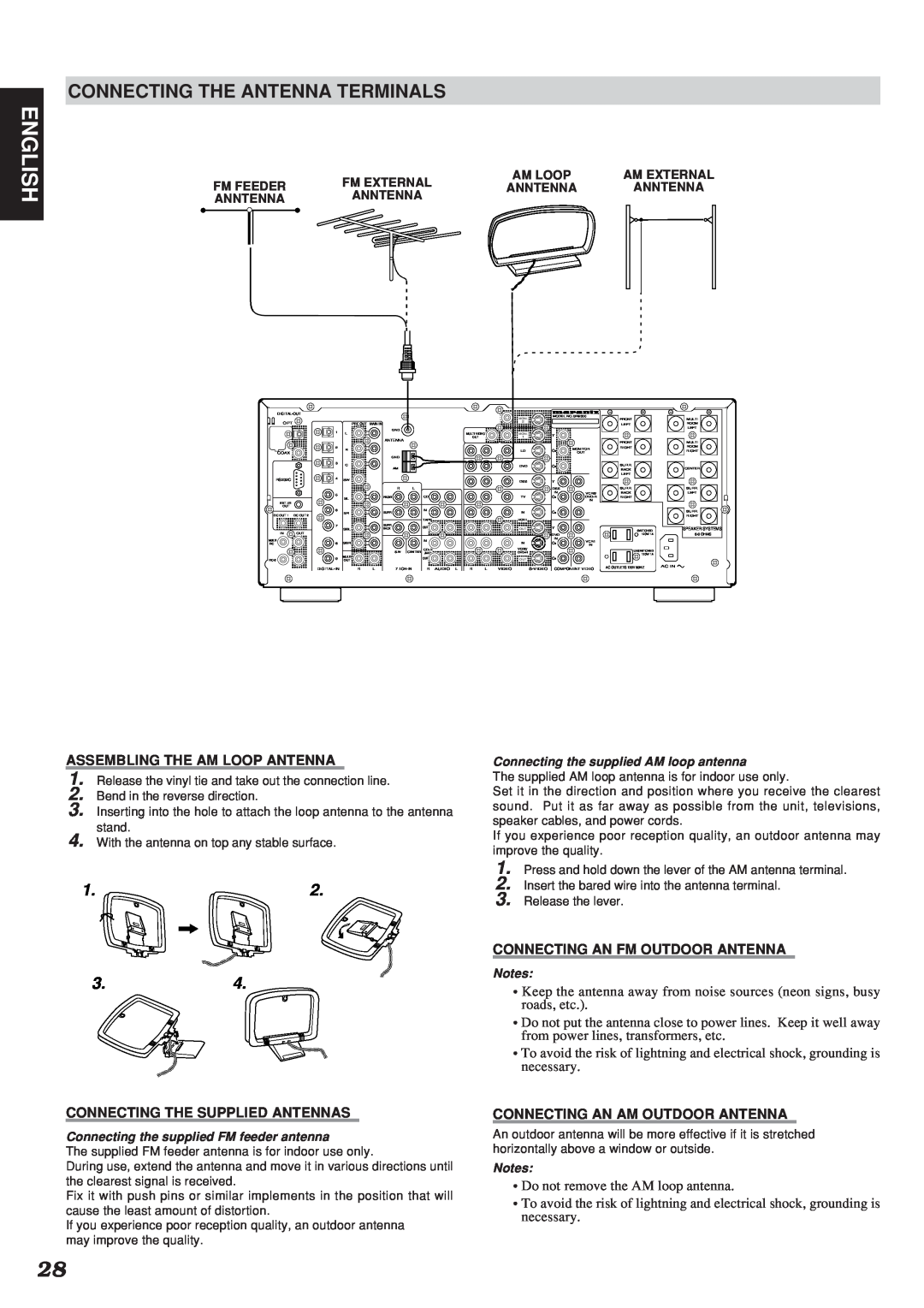 Marantz SR9300 manual English, 1.2, Assembling The Am Loop Antenna, Connecting The Supplied Antennas 