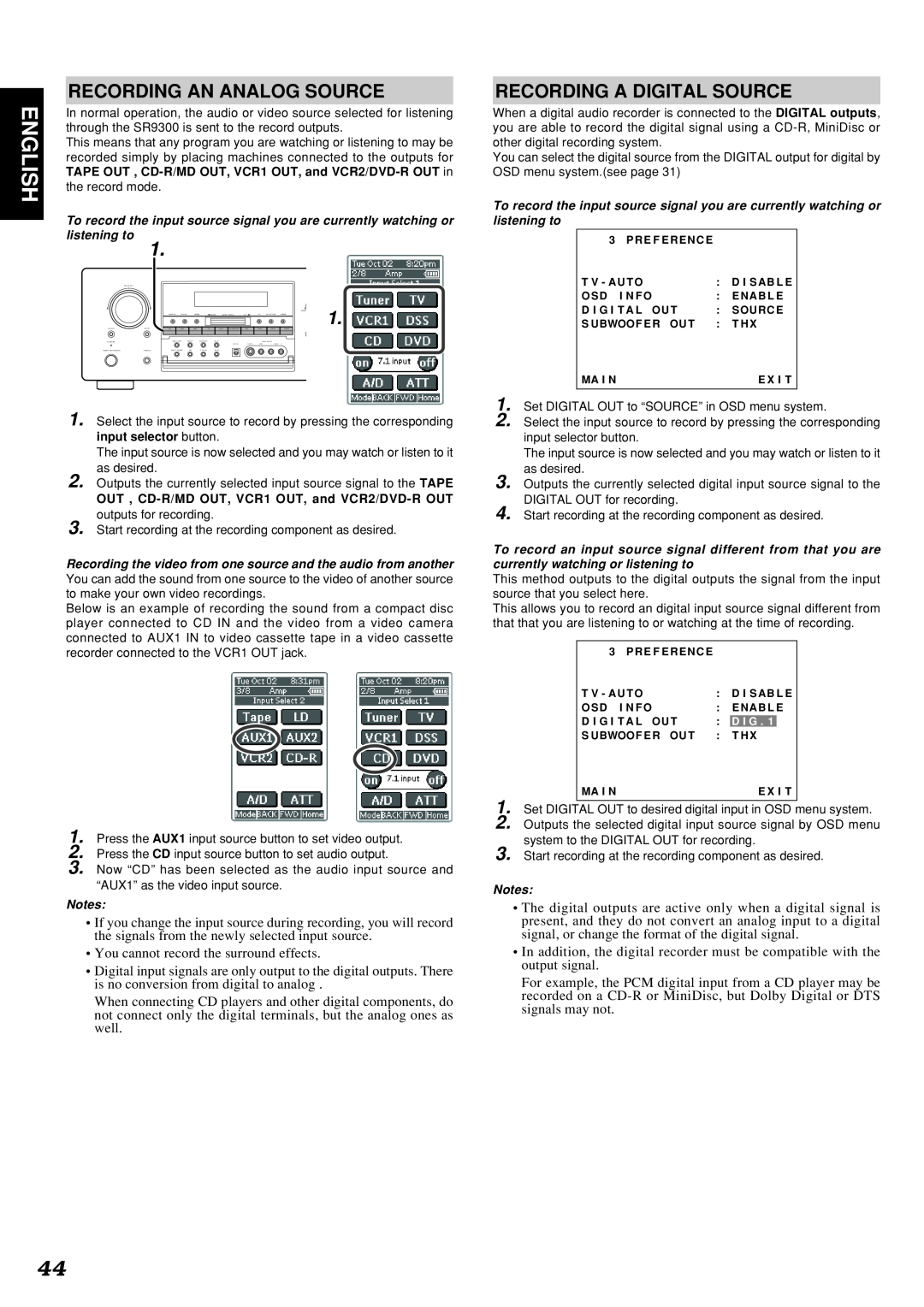 Marantz SR9300 manual Recording An Analog Source, Recording A Digital Source 