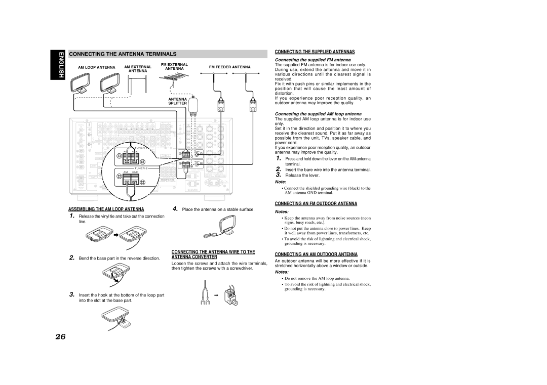 Marantz SR9600 manual Connecting the Antenna Terminals 