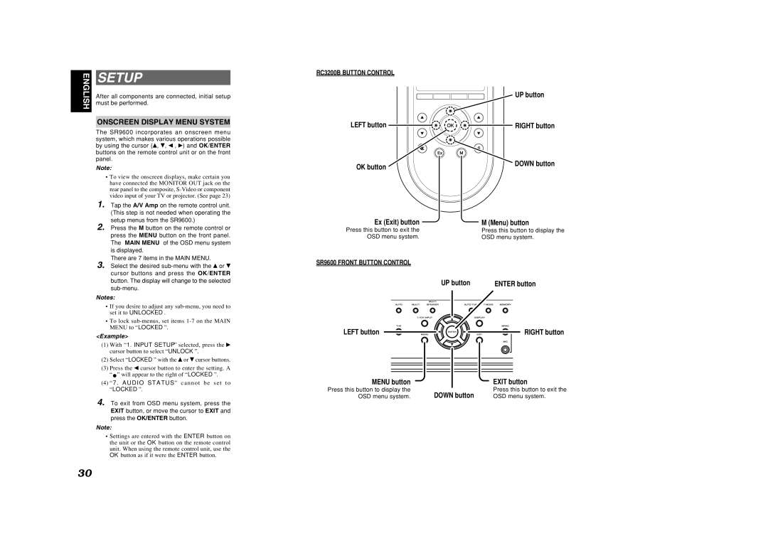 Marantz SR9600 manual Setup, Onscreen Display Menu System 