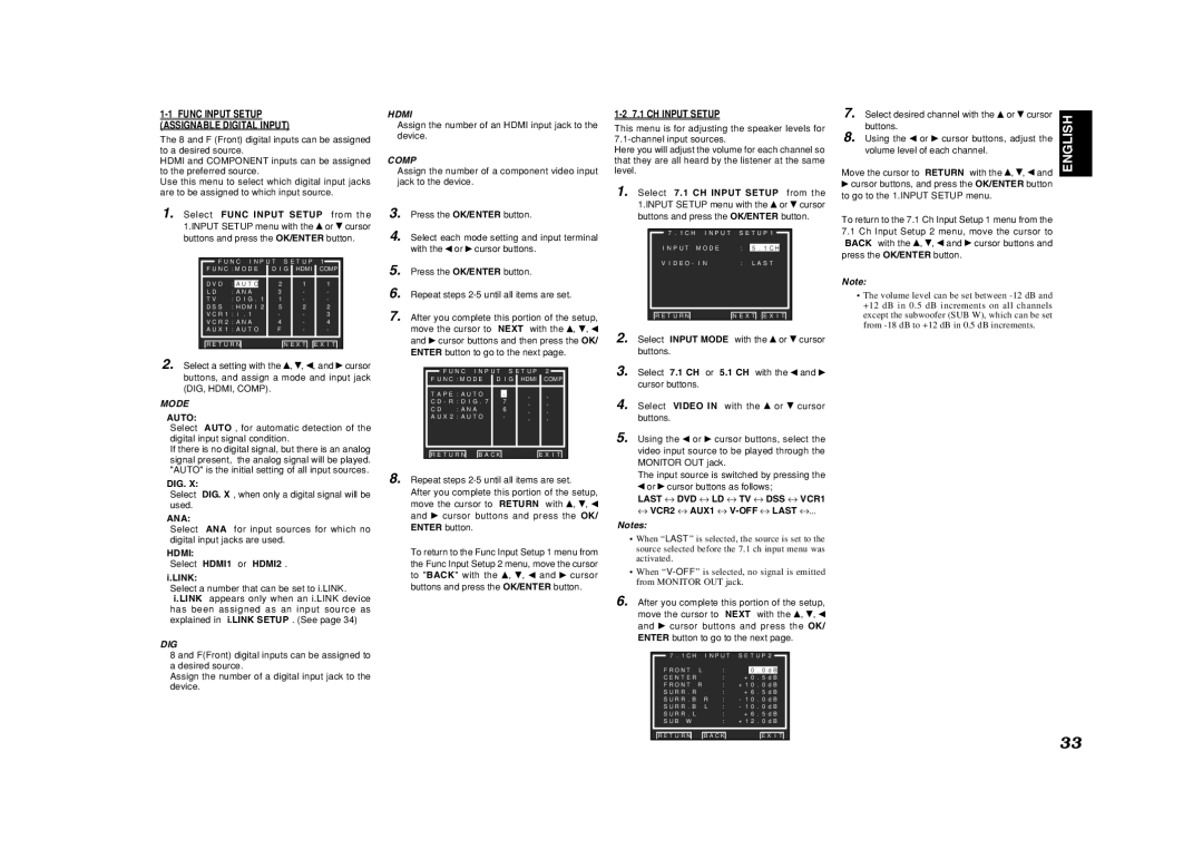 Marantz SR9600 manual CH Input Setup, Mode, Dig, Comp 