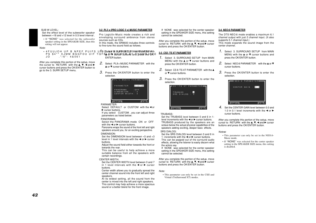 Marantz SR9600 manual CSII/TS XT Parameter, NEO6 Parameter 