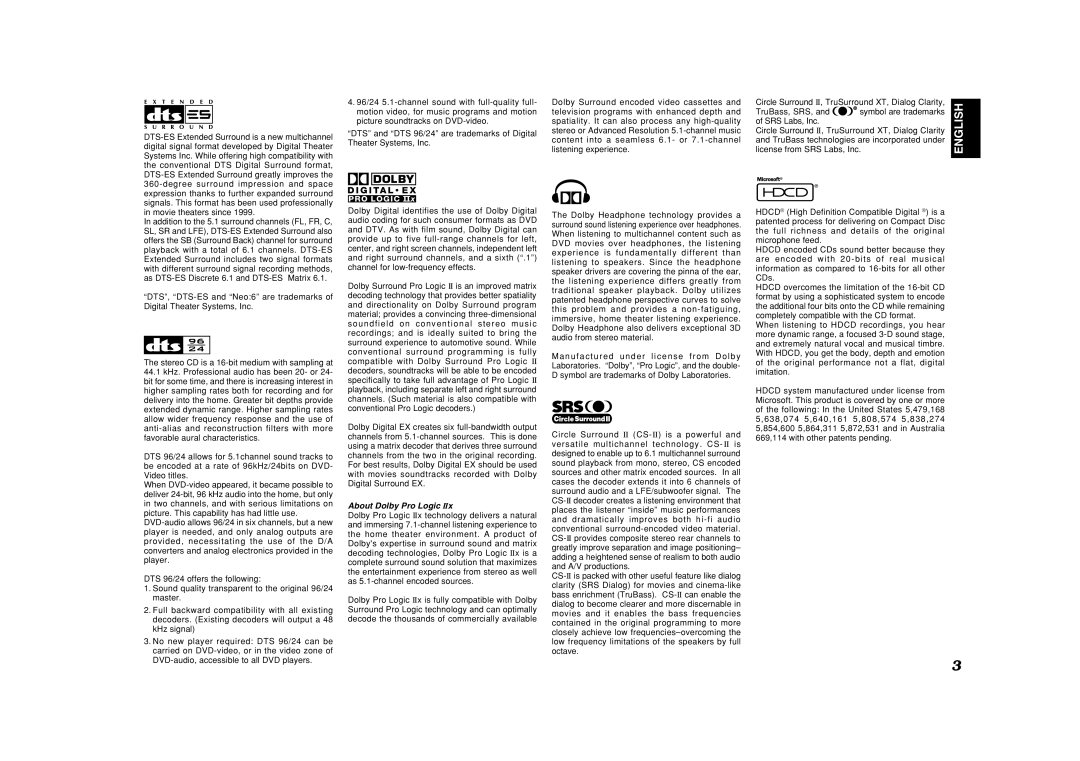 Marantz SR9600 manual About Dolby Pro Logic, License from SRS Labs, Inc, TruBass, SRS, Symbol are trademarks SRS Labs, Inc 