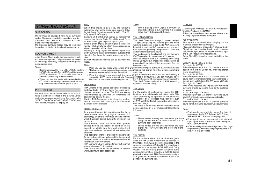Marantz SR9600 manual Surround Mode, Source Direct, Pure Direct 