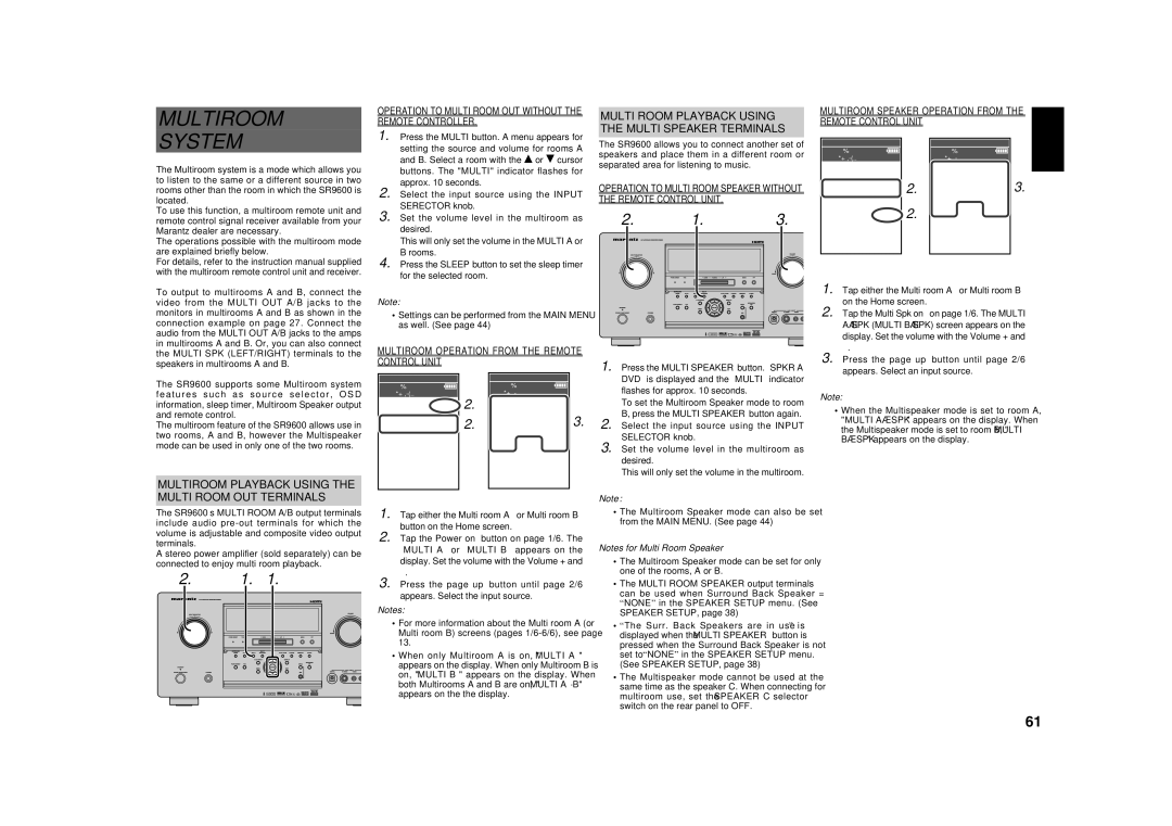 Marantz SR9600 manual Multiroom, System, Multi Room Playback Using Multi Speaker Terminals 