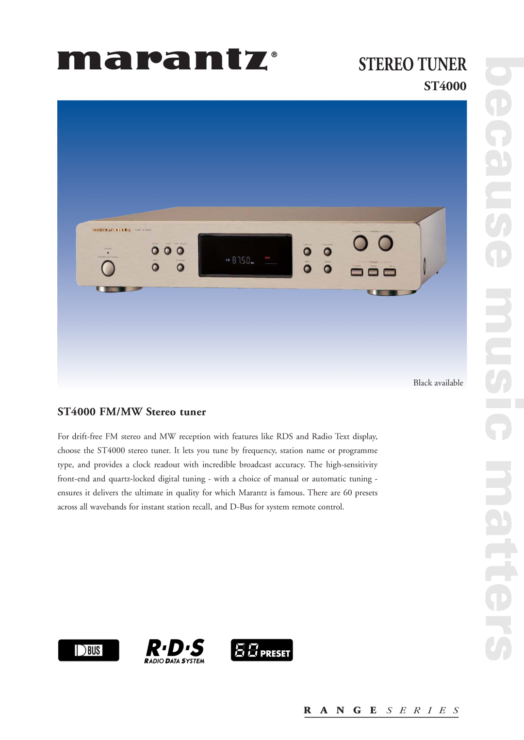 Marantz ST4000 manual Stereo Tuner 