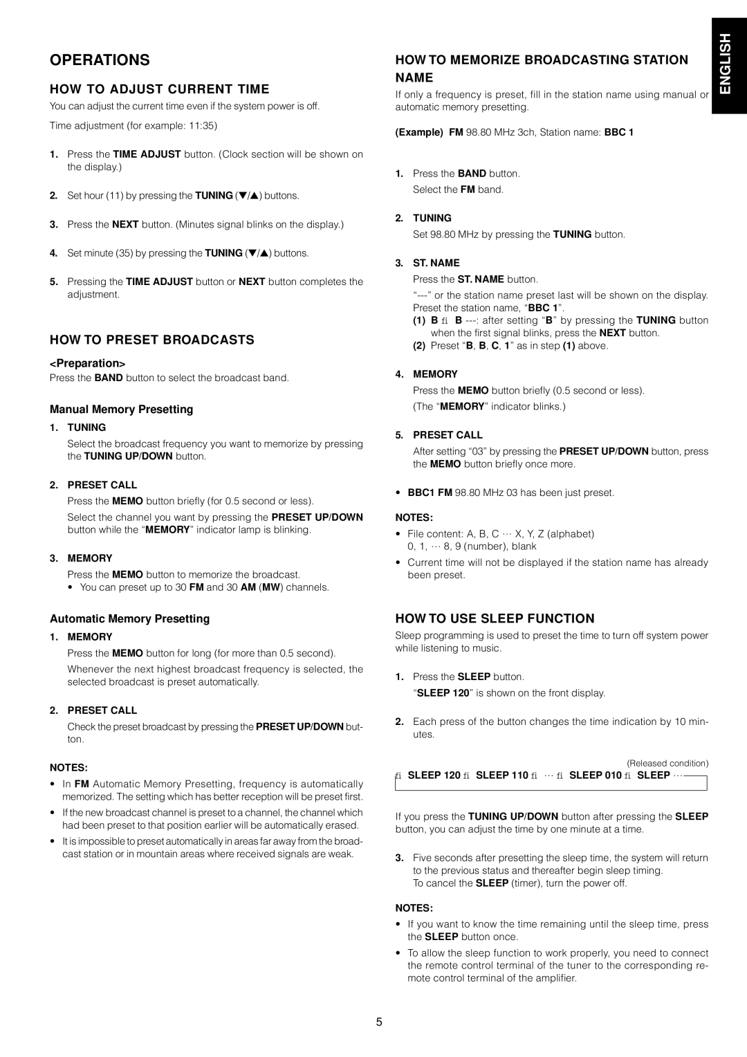 Marantz ST4000 manual Operations 