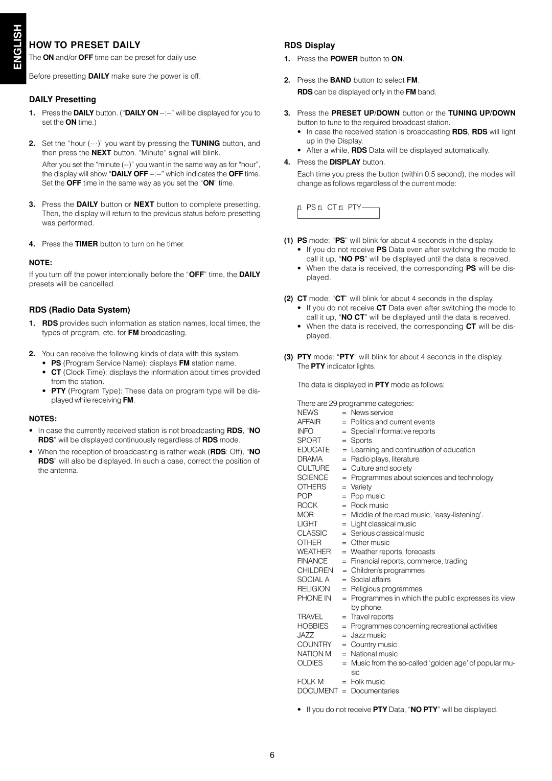 Marantz ST4000 manual HOW to Preset Daily, Daily Presetting, RDS Radio Data System, RDS Display 