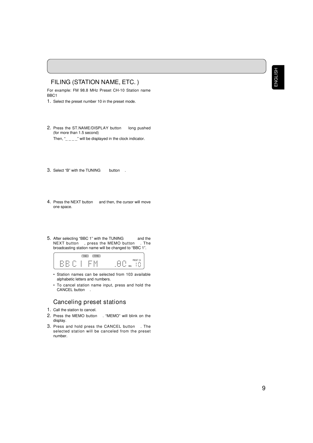 Marantz ST6001 manual Filing Station NAME, ETC, Canceling preset stations, RDS Radio Data System 