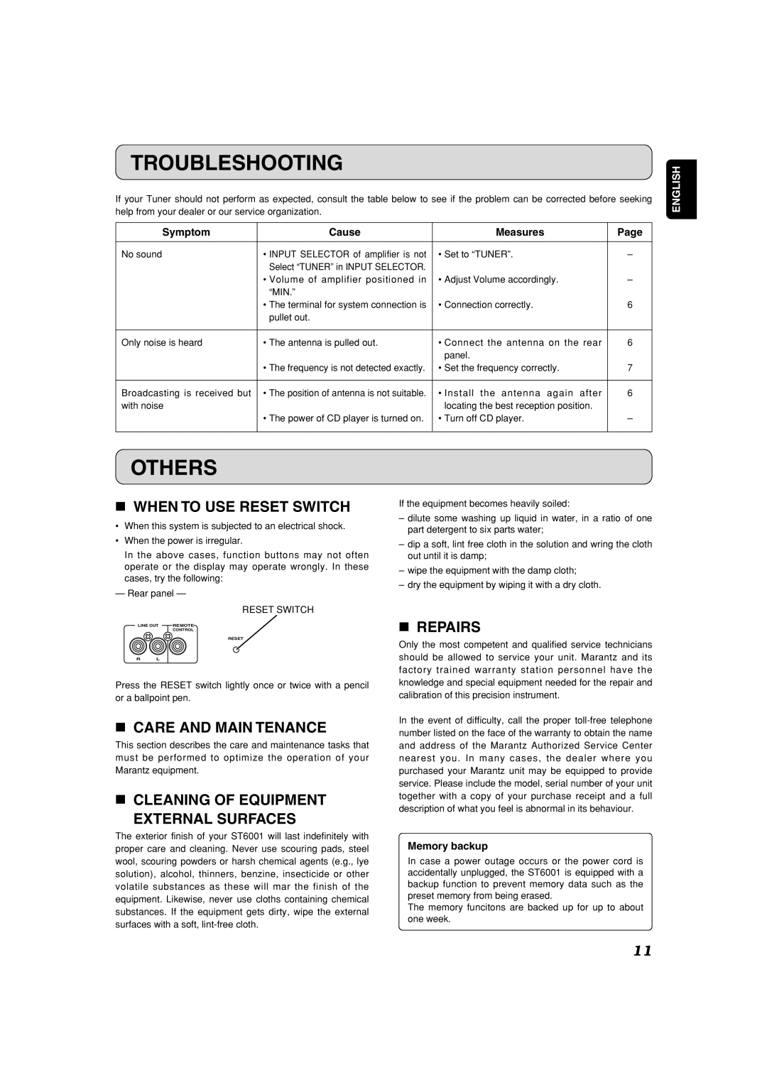 Marantz ST6001 manual Troubleshooting, Others 