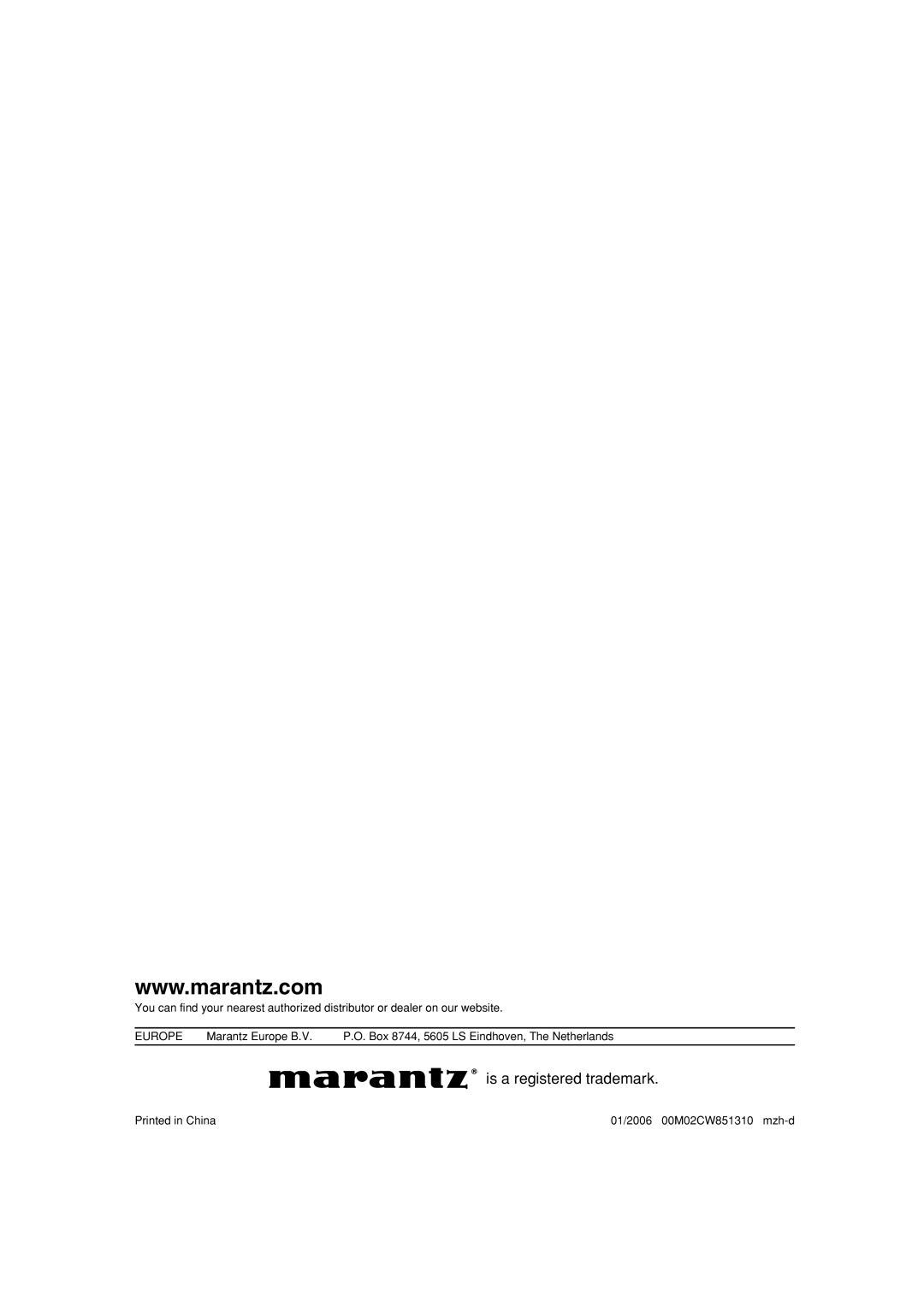 Marantz ST6001 manual Is a registered trademark 