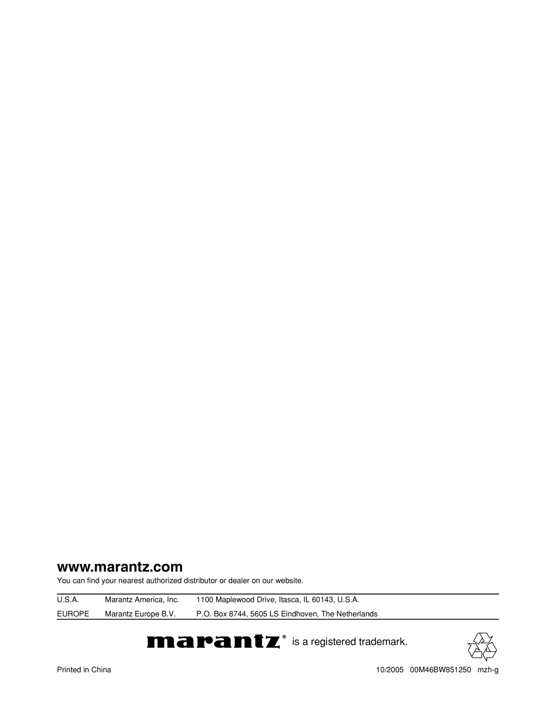 Marantz ST7001 manual Is a registered trademark 