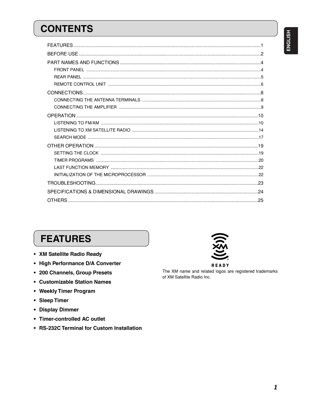 Marantz ST7001 manual Contents, Features 