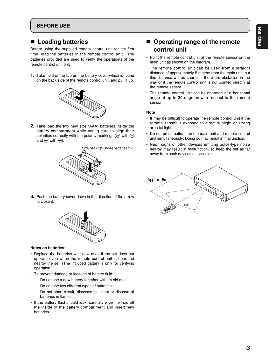 Marantz ST7001 manual Loading batteries, Control unit 