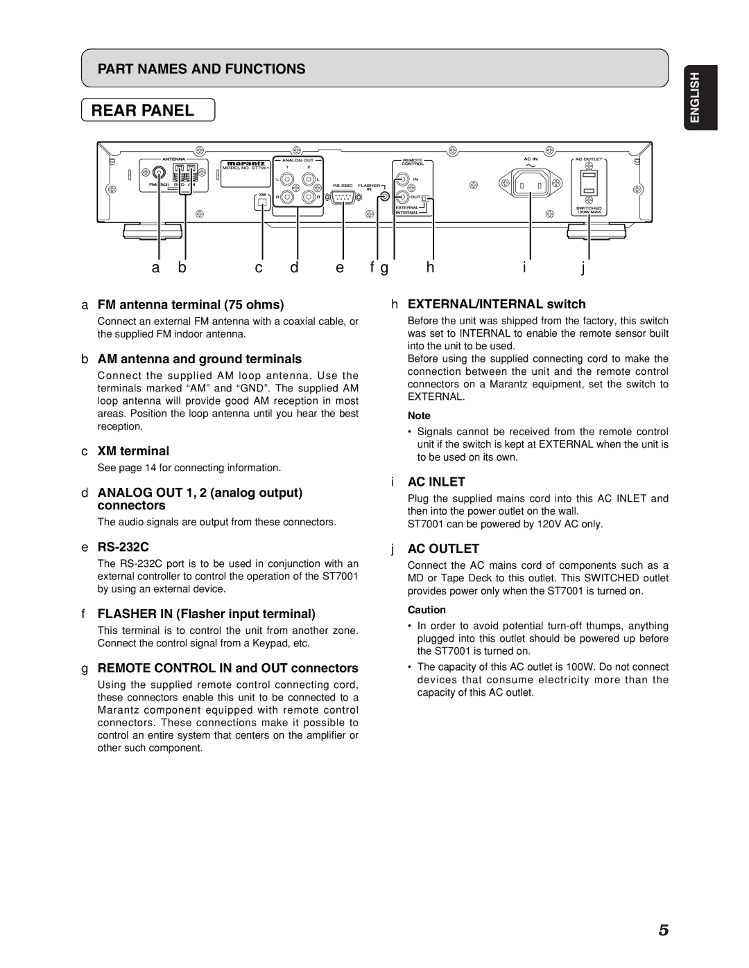 Marantz ST7001 manual Rear Panel, E fg h 