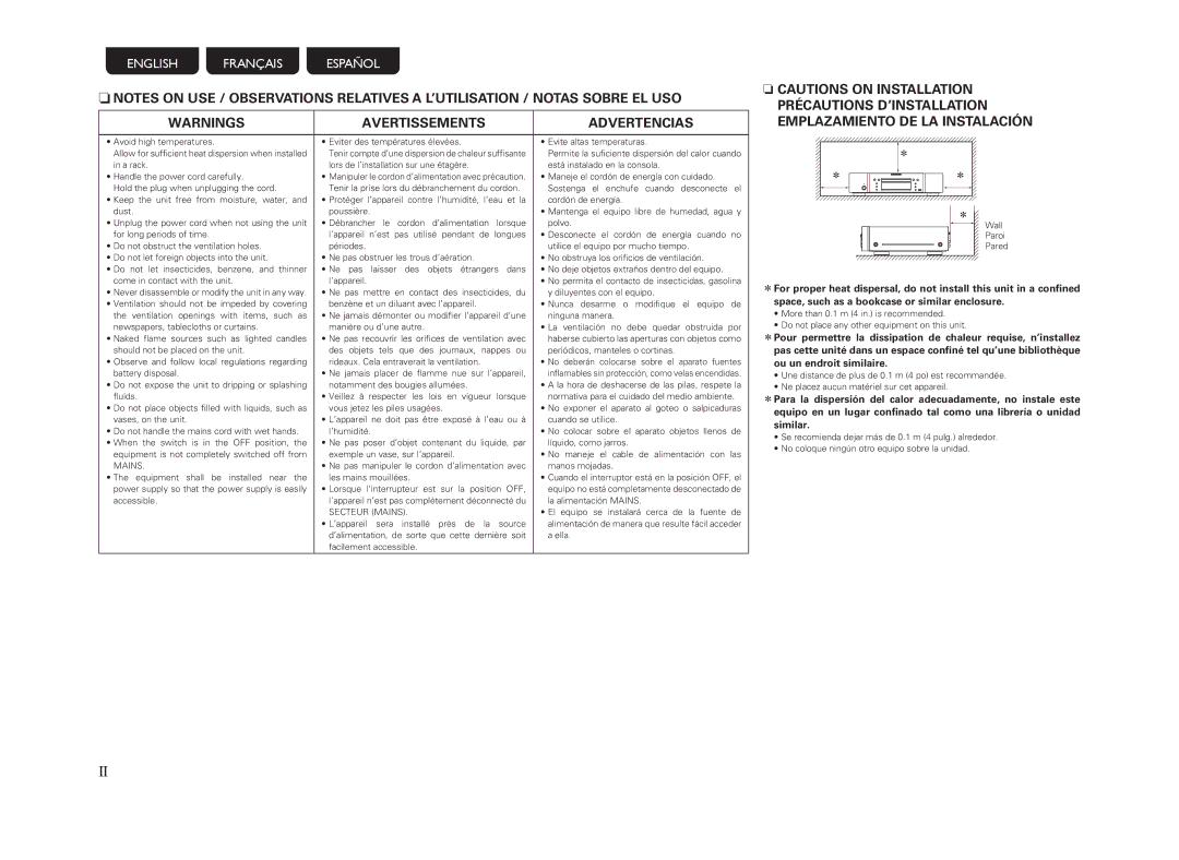 Marantz UD5005, 5411 10470 007M manual Avertissements Advertencias 