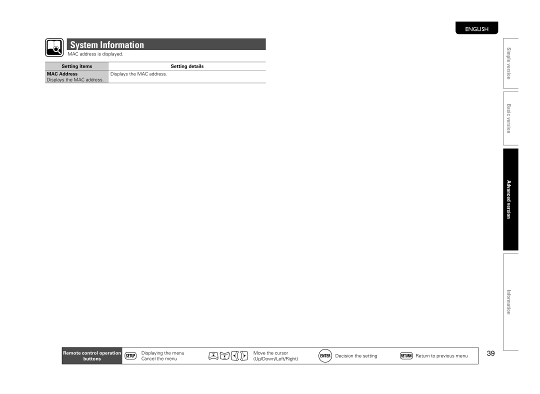 Marantz 5411 10470 007M, UD5005 manual System Information 