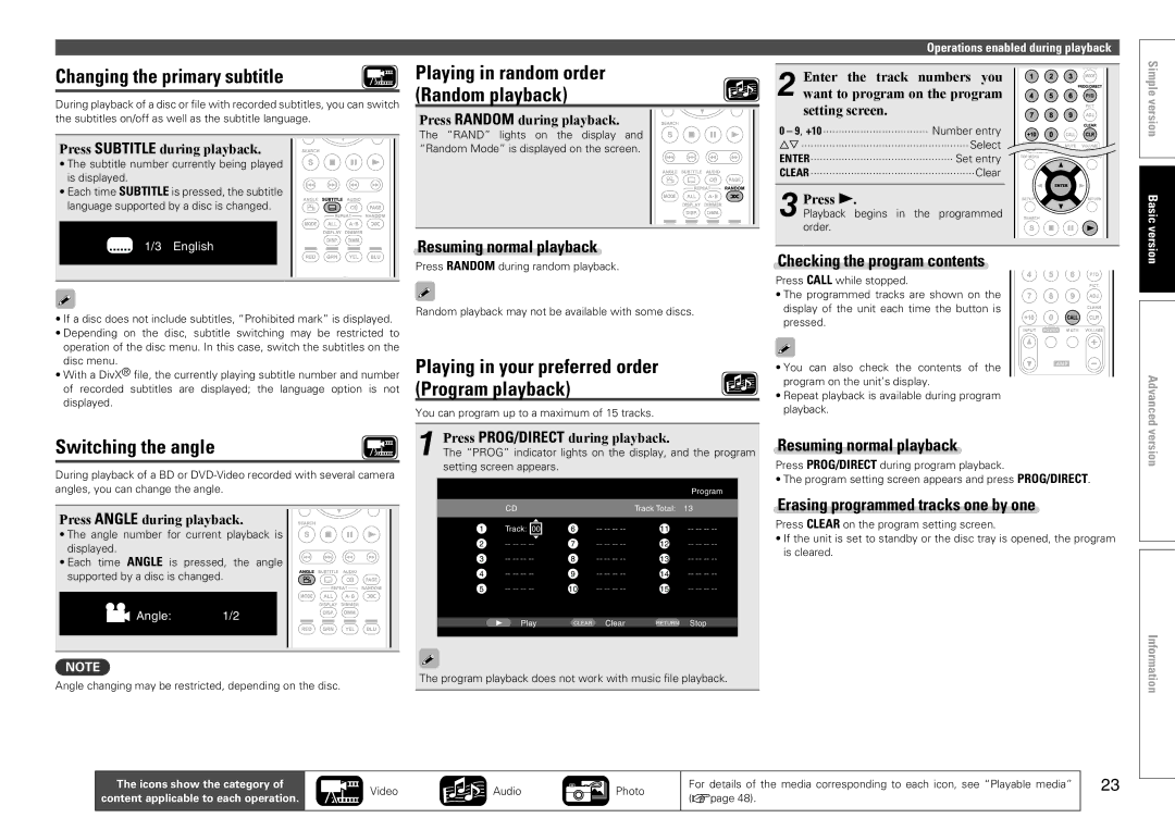 Marantz UD7006 manual Changing the primary subtitle, Switching the angle 