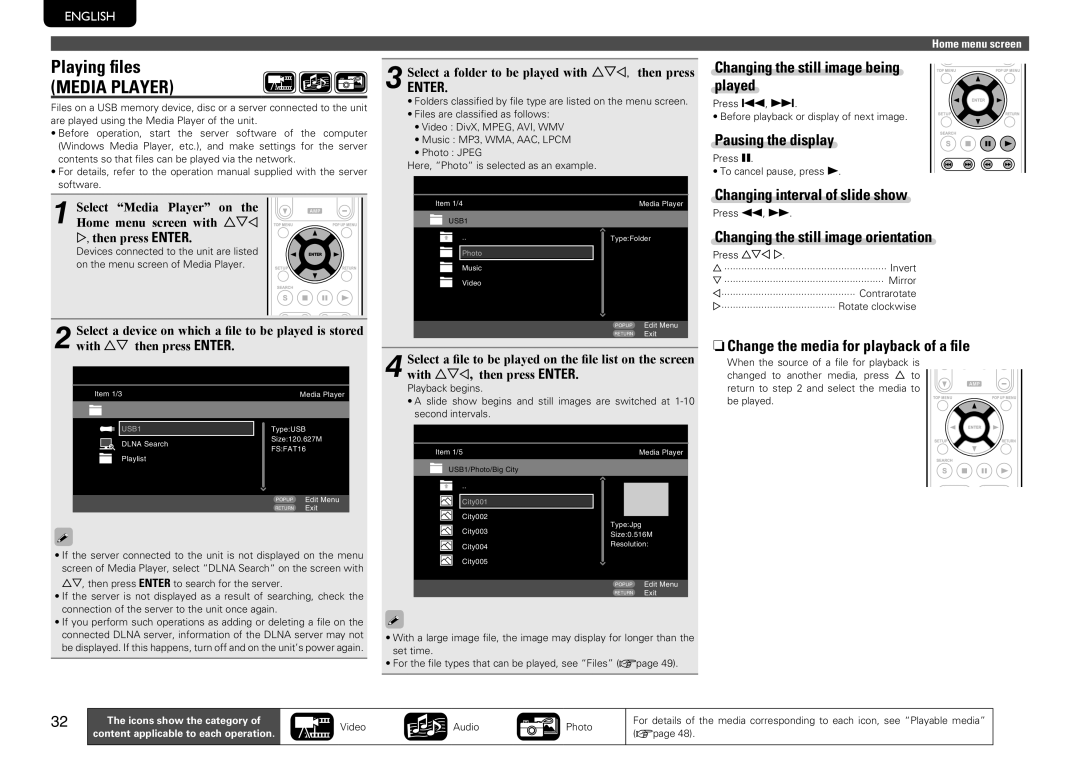 Marantz UD7006 manual Playing files 