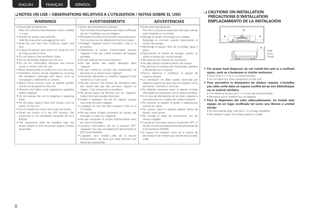 Marantz UD7006 manual Avertissements Advertencias 