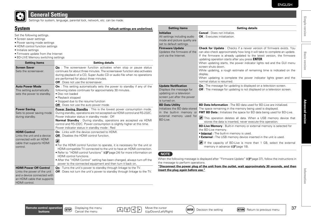 Marantz UD7006 manual General Setting, System 