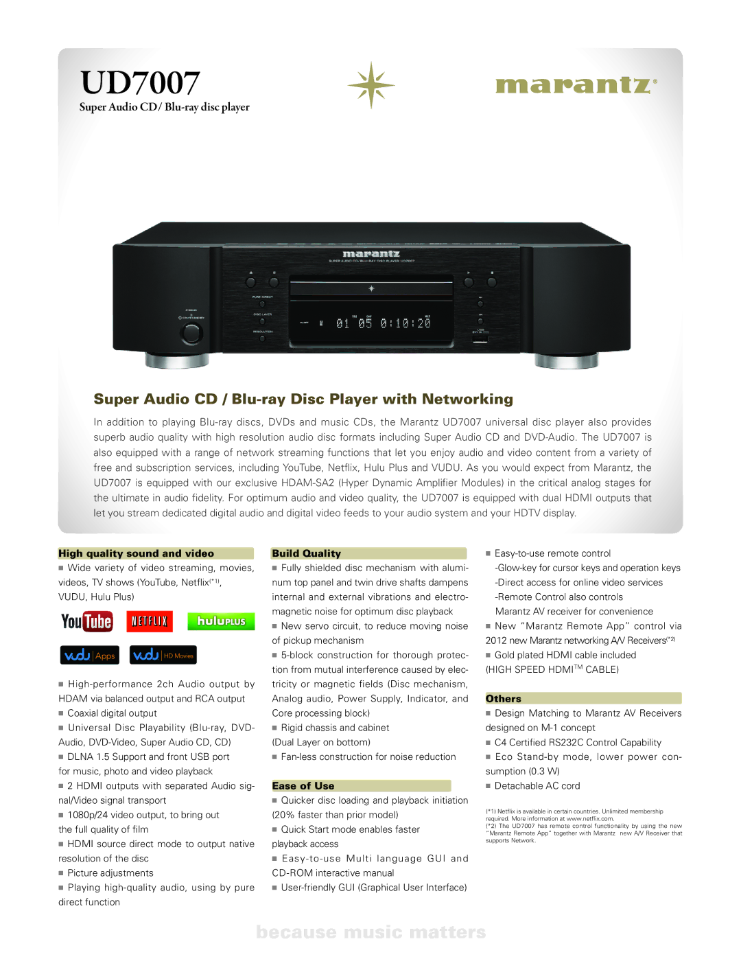 Marantz UD7007 quick start High quality sound and video, Build Quality, Ease of Use, Others 