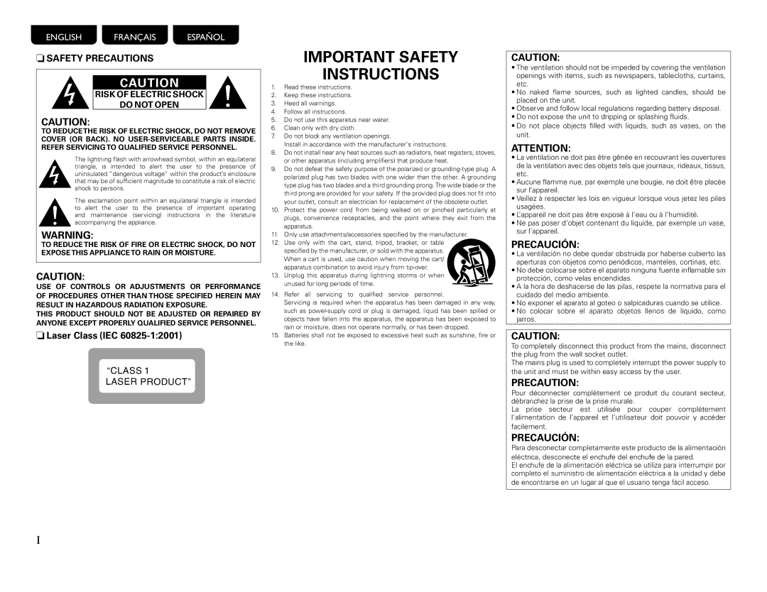 Marantz UD9004 manual Safety Precautions, Laser Class IEC, Sur l’appareil, Facilement 