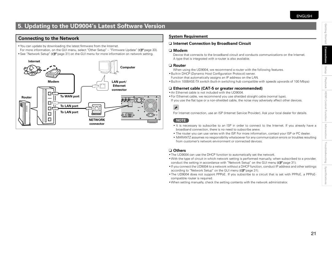 Marantz manual Updating to the UD9004’s Latest Software Version, Connecting to the Network, Router, Others 