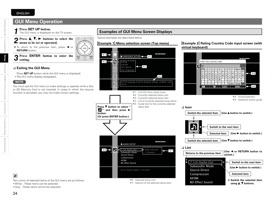 Marantz UD9004 manual GUI Menu Operation, Exiting the GUI Menu 