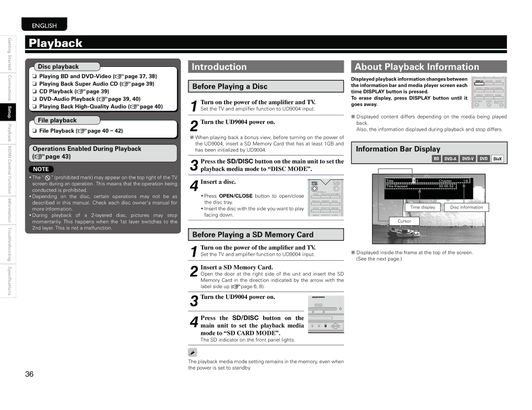 Marantz UD9004 manual Playback, Introduction 