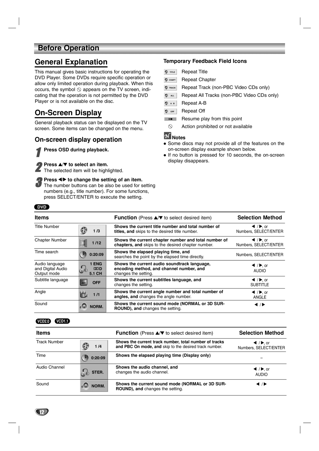 Marantz VC4400 manual Before Operation General Explanation, On-Screen Display, On-screen display operation 