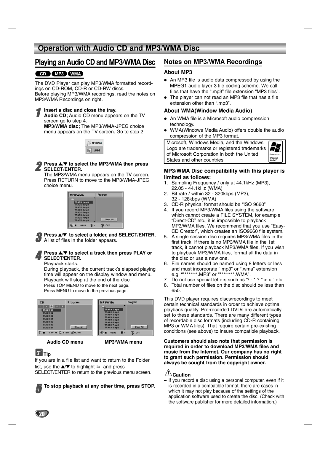 Marantz VC4400 manual Operation with Audio CD and MP3/WMA Disc, About MP3, About WMAWindow Media Audio 