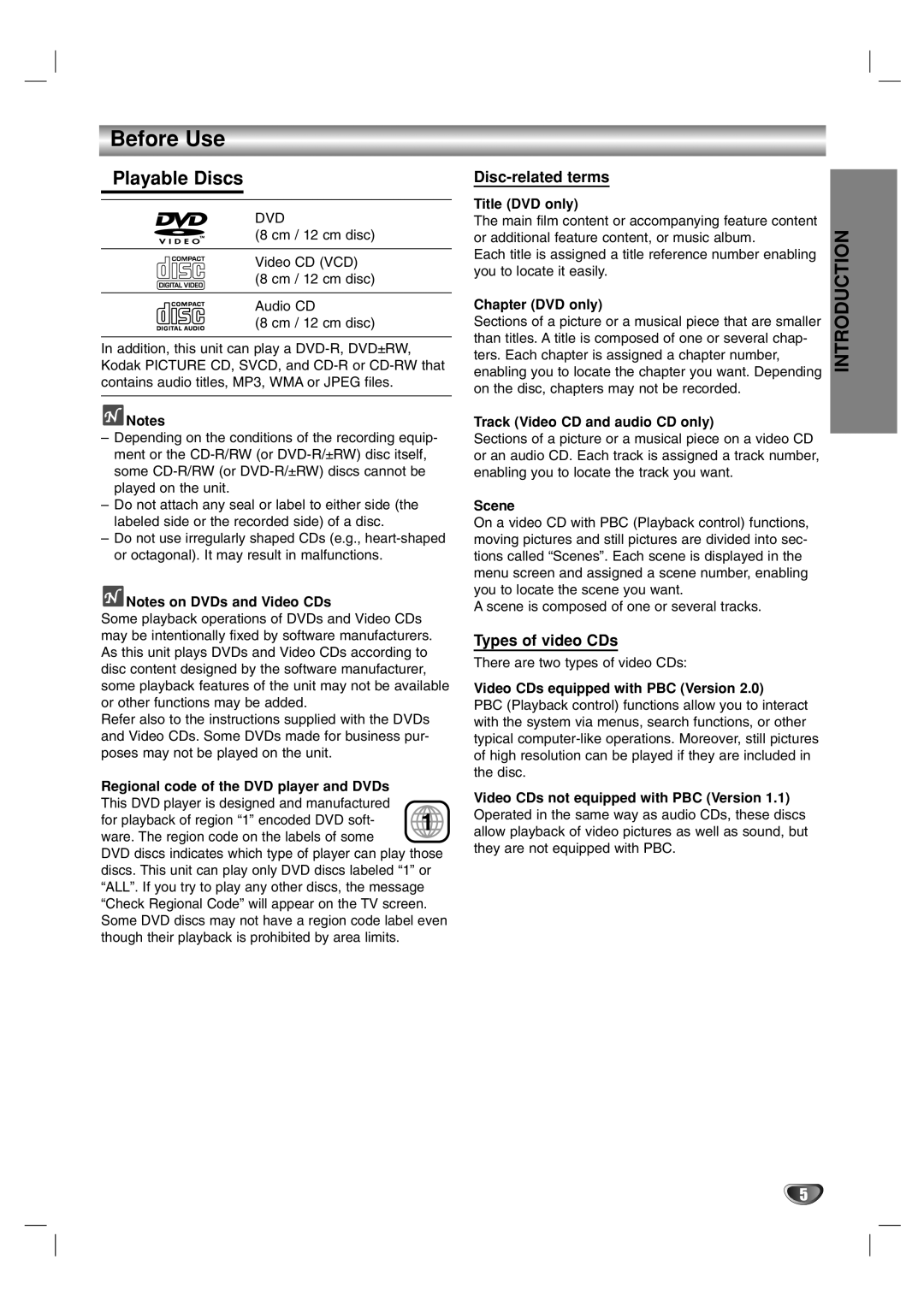 Marantz VC4400 manual Before Use, Playable Discs, Disc-related terms, Types of video CDs 