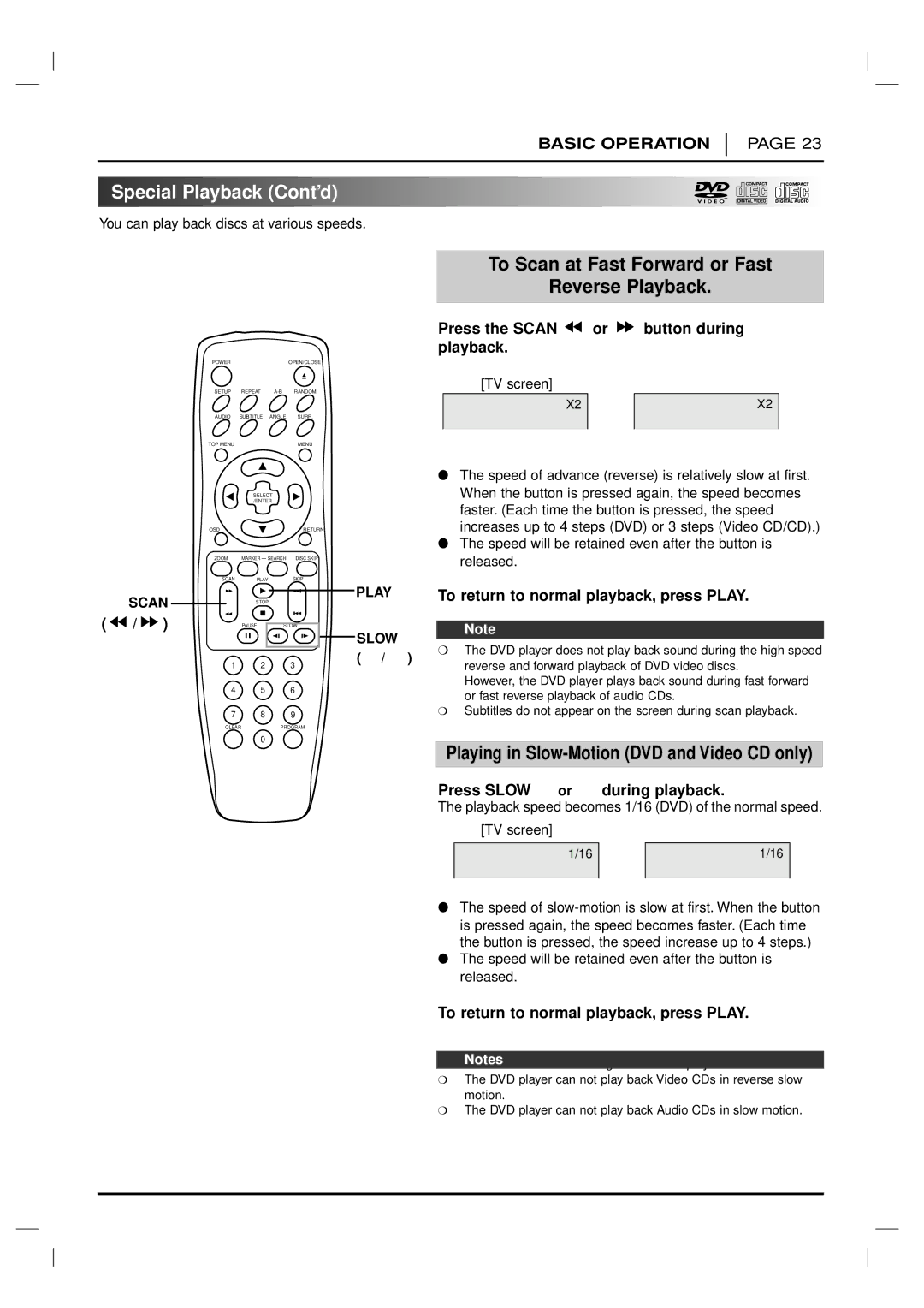 Marantz VC5200 manual Special Playback Cont’d, To Scan at Fast Forward or Fast Reverse Playback 