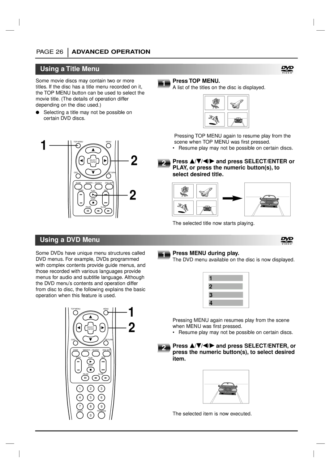 Marantz VC5200 manual Using a Title Menu, Using a DVD Menu 